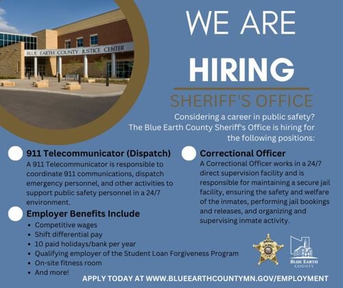 We are Hiring, Blue Earth County Sheriff's Office flyer
