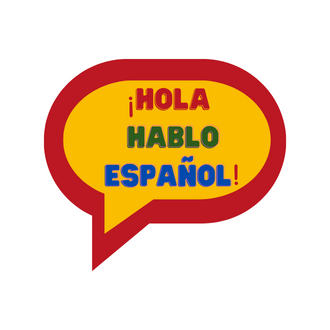 a yellow and red speech bubble with text