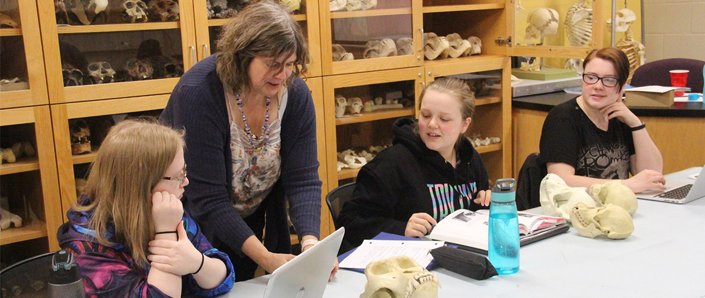 anthropology students with human remains