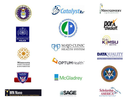 A list of company logos that Minnesota State Mankato students work with for applied experience