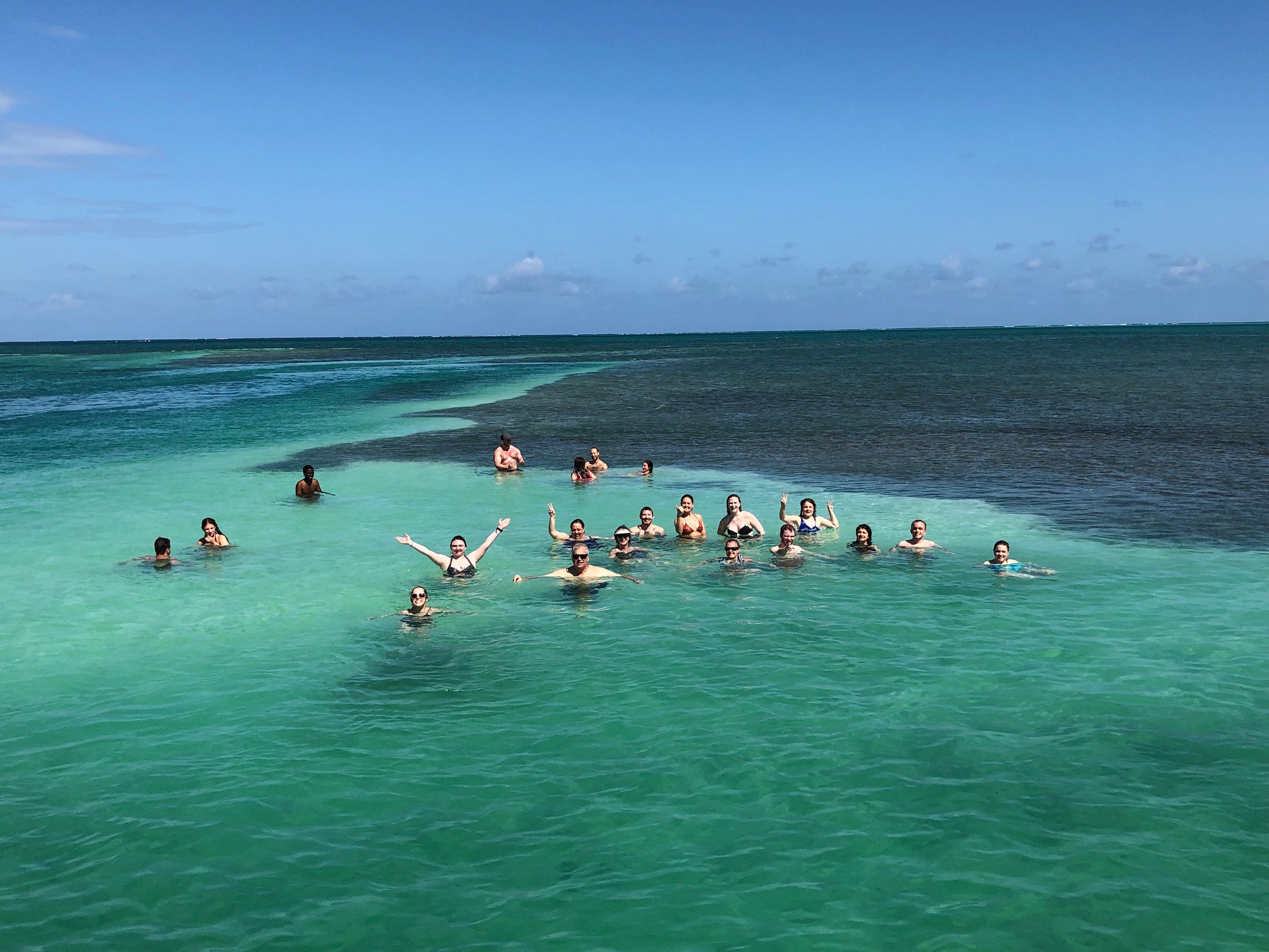 a group of people in the water